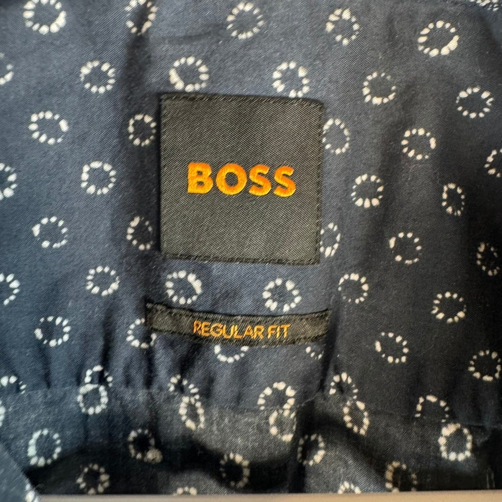 Hugo Boss Mens Navy Blue Geometric Circle Print Short Sleeve Button Down Shirt S - Picture 2 of 7